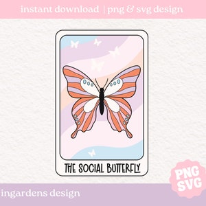 Social Butterfly Tarot Card SVG PNG, Diseño de mariposa para carta de tarot, descarga de diseño digital