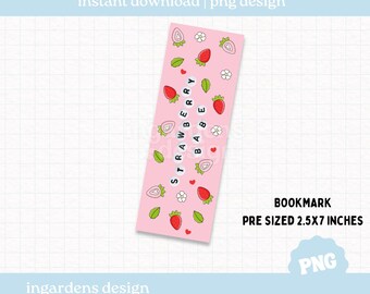 Strawberry Babe Bookmark PNG, Bookish Reader Design (Digital Download)