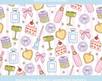New Year Celebrate Seamless Pattern PNG, Girlie Seamless Pattern, Digital Download, Seamless Pattern, Repeat Pattern