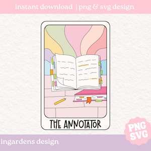 The Annotator Tarot Card SVG PNG, diseño para carta de tarot, Bookish png svg, Digital Download Art
