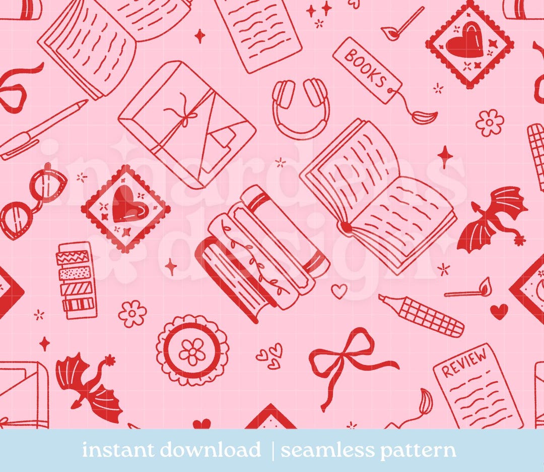 Bookish Seamless Pattern, Digital Download, Seamless Pattern, Repeat ...