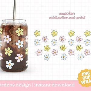 Checkered Flower Cup Wrap, 16oz Glass Can Wrap, Glass Cup Svg, Libby glass can wrap