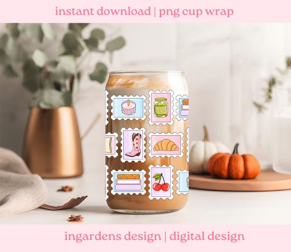 Girl Life Stamps カップラップ PNG、16オンス 20オンス ガラス缶
