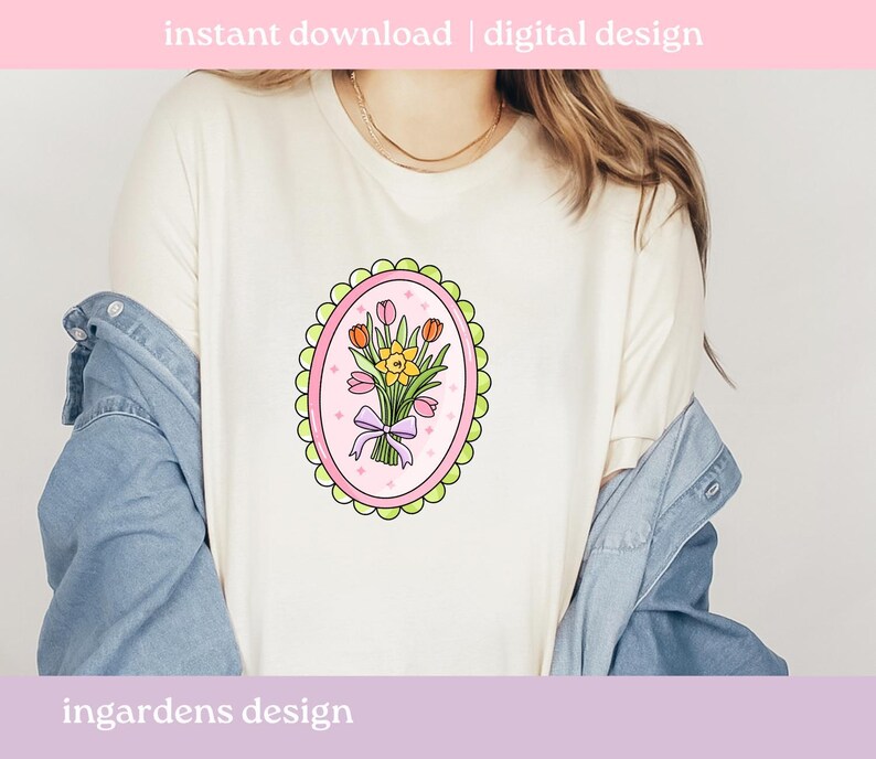Spring Clipart PNG, Individual Spring Bunny Floral Bow Clipart Designs PNG, Digital download for t-shirt, mug, stickers and more image 3
