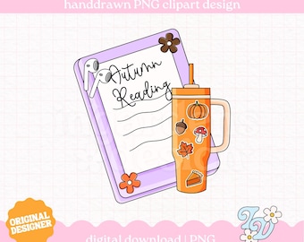 Autumn Kindle Reading PNG, Bookish Clipart, Digital Download