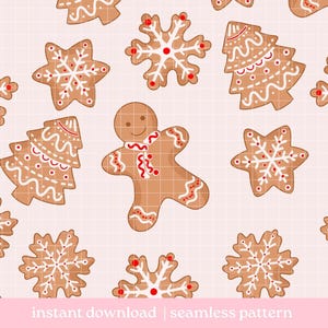 Lebkuchen nahtlose Muster PNG, Weihnachten frohe nahtlose Muster, digitaler Download, nahtloses Muster, sich wiederholendes Muster Bild 1
