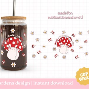 Wrap pluche Mush Cup, png, glazen blikje van 16 oz, wrap paddenstoel doodle, png, glazen beker, Libby glasblikje inpakken