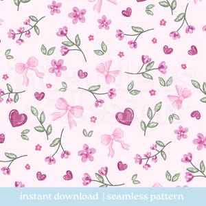 Floral Hearts Seamless Pattern, Repeat Design (Digital Download)