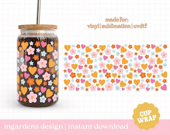 Summer Confetti Cup Wrap, Hand-drawn Summer 16oz Glass Can Wrap, Glass Cup Svg, Libby glass can wrap