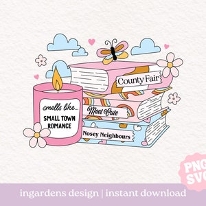 Smells Like Small Town Romance PNG SVG, svg png livresques, art en téléchargement numérique pour T-shirt, autocollant, tasse et plus