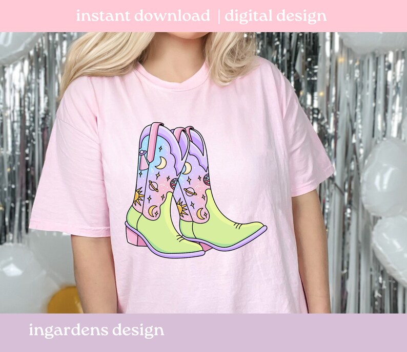 Cosmic Cowgirl Boots PNG, Cowgirl Design png, Cowgirl Boots PNG, cowgirl boots design for t-shirt, stickers and more image 6