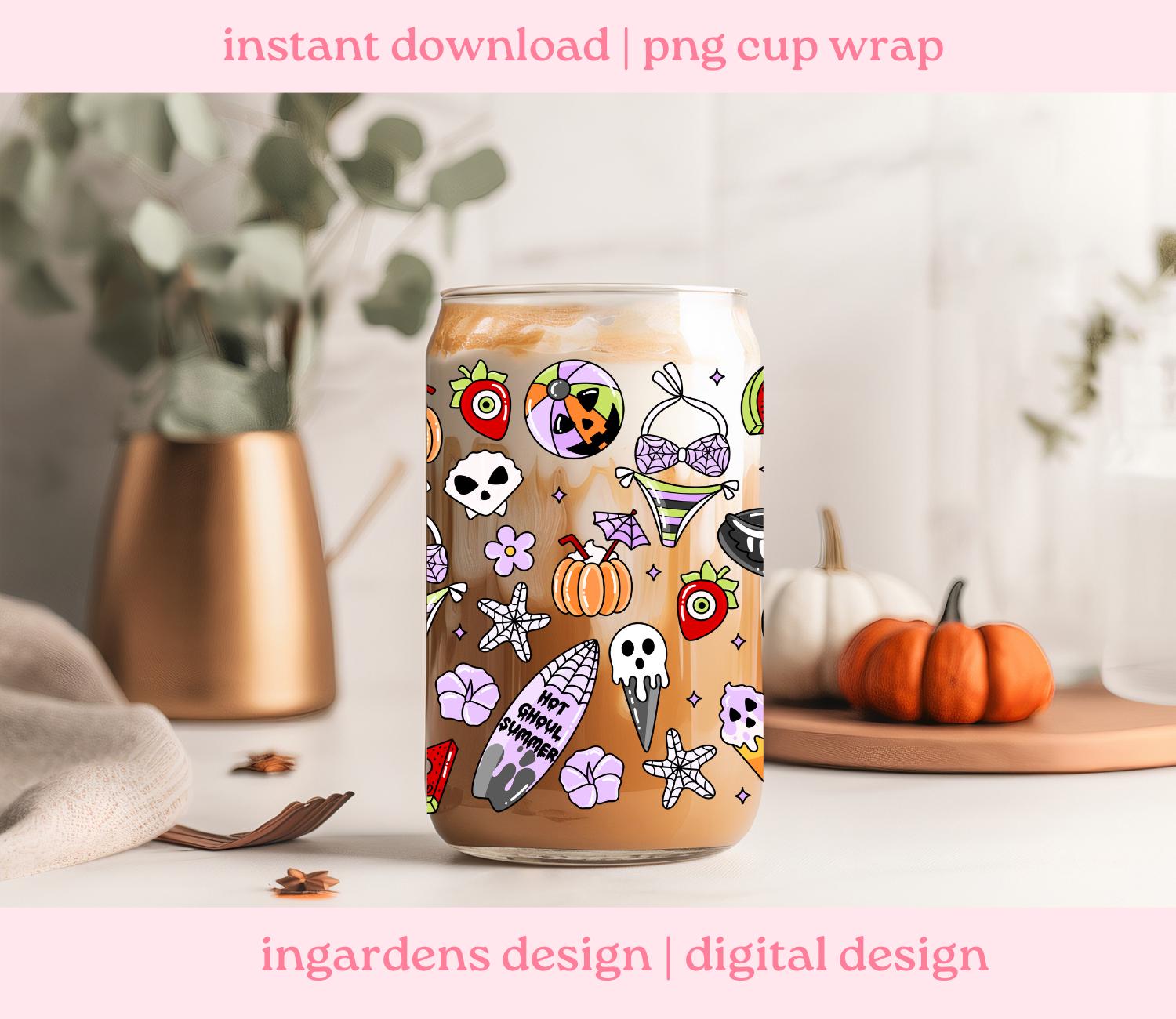 Summerween Cup Wrap PNG, Libby Cup Wrap Design 16oz Glass Can Wrap ...