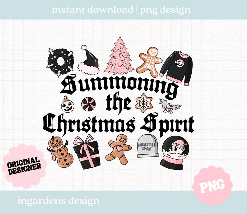 Summoning The Christmas Spirit PNG, Creepy Christmas Design png, digitale download voor T-shirt, mok, stickers en meer afbeelding 1