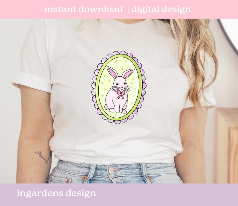 Spring Clipart PNG, Individual Spring Bunny Floral Bow Clipart Designs PNG, Digital download for t-shirt, mug, stickers and more image 2