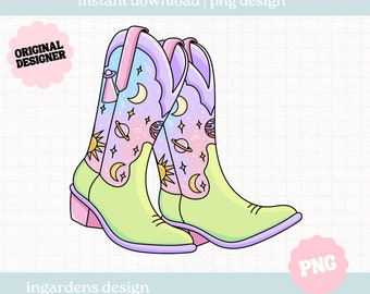 Cosmic Cowgirl Boots PNG, Cowgirl Design png, Cowgirl Boots PNG, cowgirl boots design for t-shirt, stickers and more