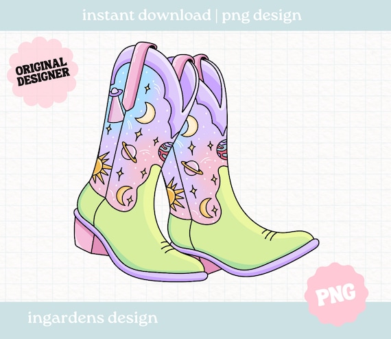 Cosmic Cowgirl Boots PNG, Cowgirl Design png, Cowgirl Boots PNG, cowgirl boots design for t-shirt, stickers and more