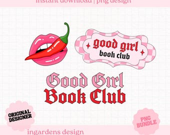 Good Girl Book Club クリップアート バンドル PNG、Bookish Romance PNG、T シャツ、ステッカー、マグカップ、トートバッグなどに使えるデジタル ダウンロード アート