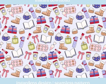 Winter Essentials Seamless Pattern PNG, Girlie Seamless Pattern, Digital Download, Seamless Pattern, Repeat Pattern
