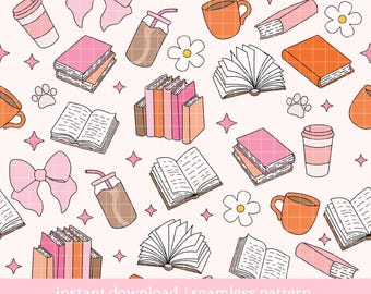 Bookish Seamless Pattern, Bookish Pattern, Digital Download, Seamless Pattern, Repeat Pattern