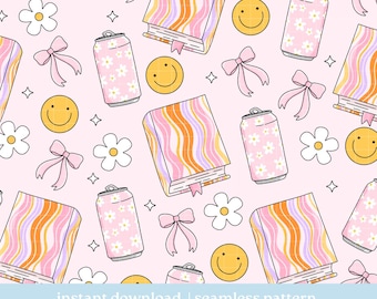 Books and Soda Seamless Pattern PNG, Seamless pattern, Digital Download, Repeat Pattern