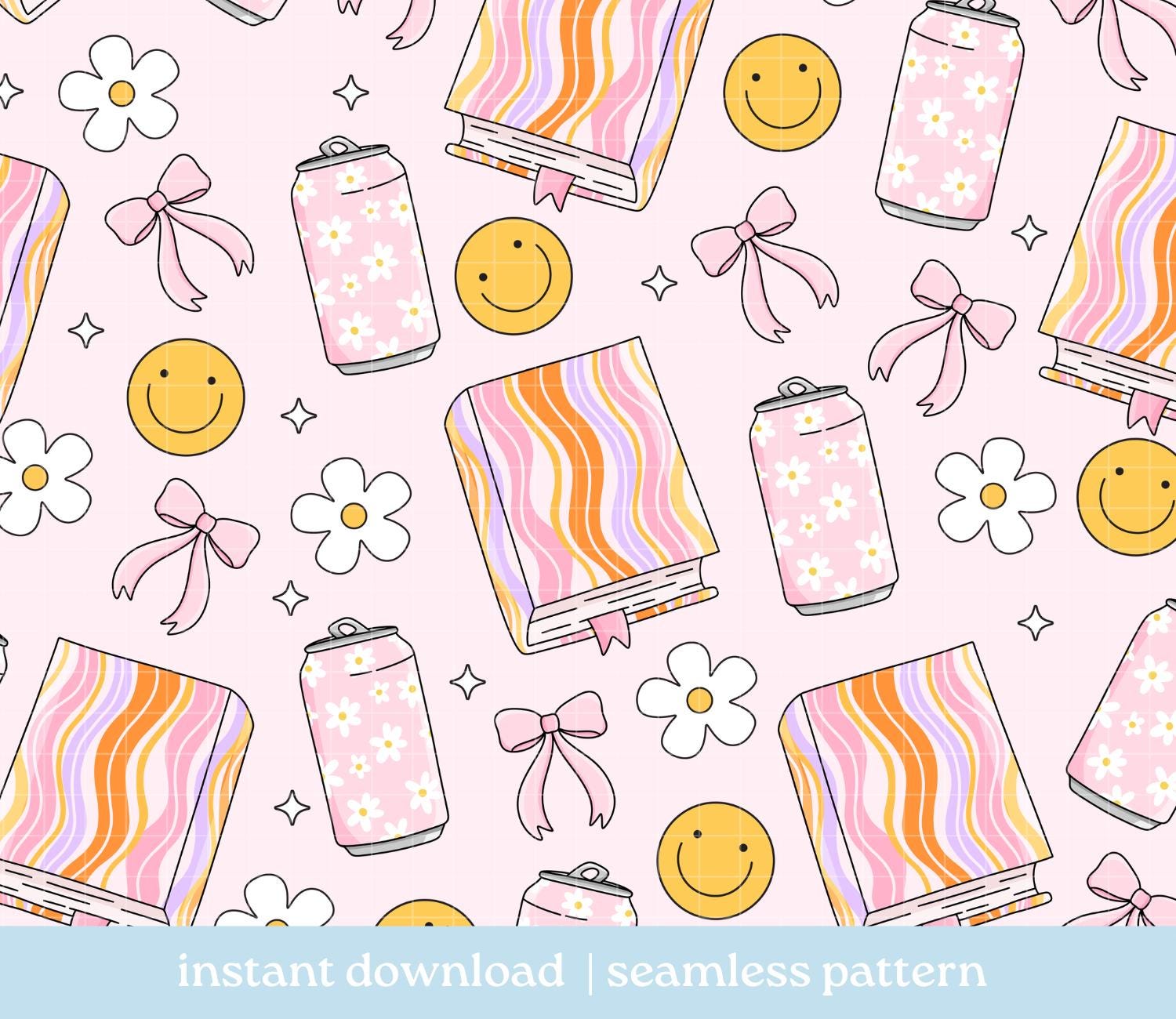 Books and Soda Seamless Pattern PNG, Seamless Pattern, Digital Download ...