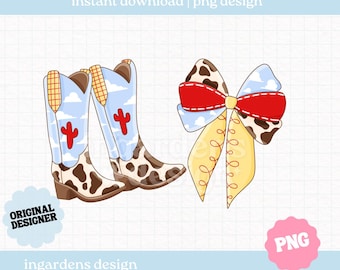 Cowboy Boots and Bow PNG, TS Nostalgia Design, Cowboy Story, Digital Download