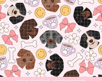 Dachshund Dog Seamless Pattern PNG, Digital Download, Seamless Pattern, Repeat Pattern