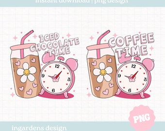 Coffee Time PNG, Iced Chocolate Time png, Iced Coffee png, Trendy Coffee png, Digital Art Download Coffee