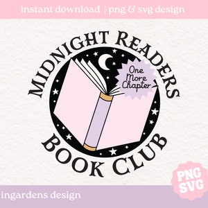 Midnight Readers Book Club PNG SVG, Bücherwurm Png svg, digitaler Download Kunst für T-shirt, Aufkleber, Becher und mehr