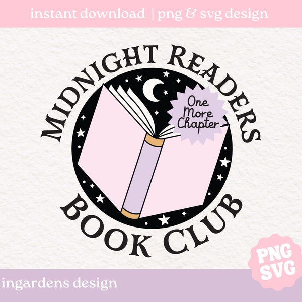 Midnight Readers Book Club PNG SVG, Bookish png svg, Digital Download Art for T-shirt, Sticker, Mug and More