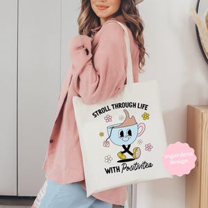 Stroll Through Life With Positivitea PNG SVG, Tea Cup png, tea svg, mental health, cartoon mascot png, cartoon mascot svg, trendy tea png image 2