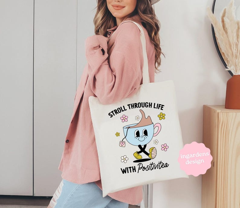 Stroll Through Life With Positivitea PNG SVG, Tea Cup png, tea svg, mental health, cartoon mascot png, cartoon mascot svg, trendy tea png image 2