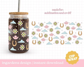 Create Your Own Luck Cup Wrap, Western Cup Wrap, Cowgirl Cup Wrap, 16oz Glass Can Wrap, Glass Cup, Libby glass can wrap