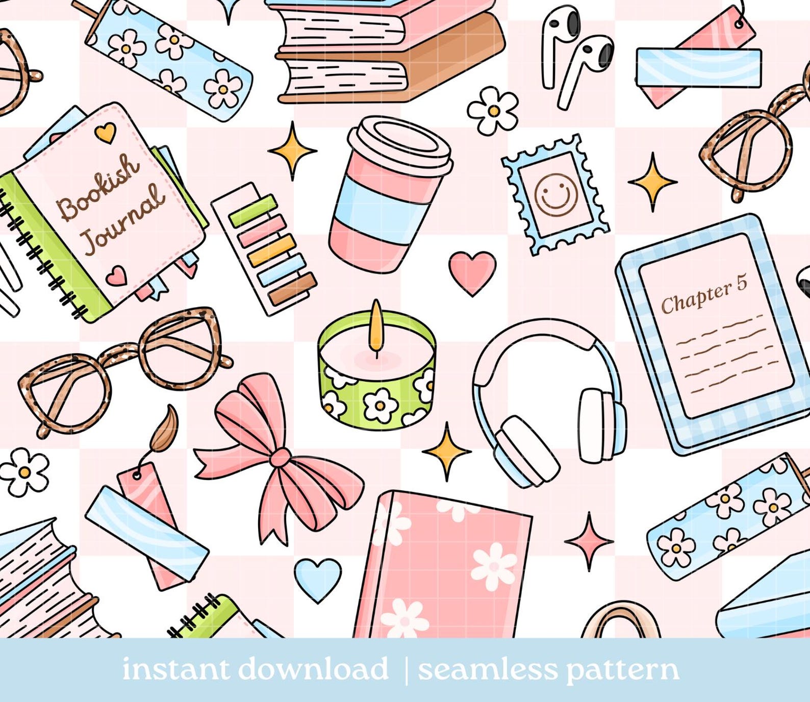 Bookish Seamless Pattern PNG, Seamless Pattern Digital Download, Repeat ...