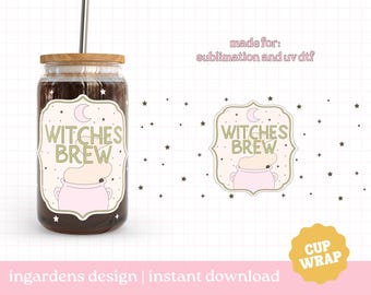 Envoltura de taza de brebaje de bruja PNG, diseño de olla de caldero de bruja para camisetas, calcomanías, tazas y más: diseño de Halloween espeluznante de otoño
