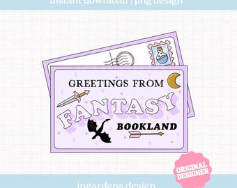 Fantasy Postcard PNG, Book Bookish Design, Digital Download