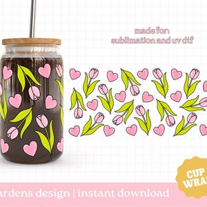 Tulip Love Coquette Cup Wrap, 16 Unzen Glasdosenverpackung, digitaler Download, Glasschale, Libby Glasdosenverpackung