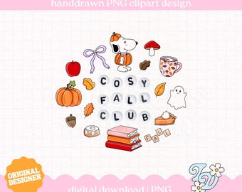 Cosy Fall Club PNG, Autumn Fall Bookish Clipart, Digital Download