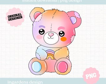Rainbow Teddy Bear PNG, digital design for t-shirt, stickers and more