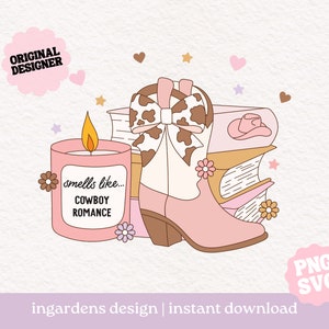 Smells Like Cowboy Romance SVG, Bücherwurm png svg, Digital Download Art für T-shirt, Aufkleber, Tasse und mehr