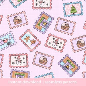Christmas Stamps Seamless Pattern PNG, Christmas Merry Seamless Pattern, Digital Download, Seamless Pattern, Repeat Pattern