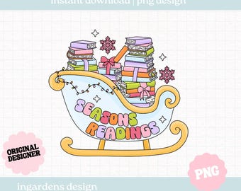 Seasons Readings PNG, Christmas Cute Bookish Design, Digital Design for Stickers, Tote Bags, T-shirt, Christmas Bookish png