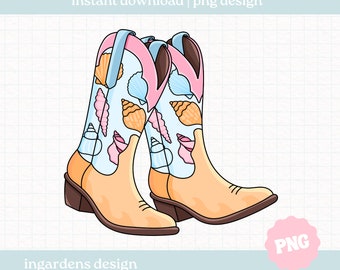 Coastal Cowgirl Boots PNG, Summer Design png, Cowgirl Boots PNG, cowgirl boots design for t-shirt, stickers and more