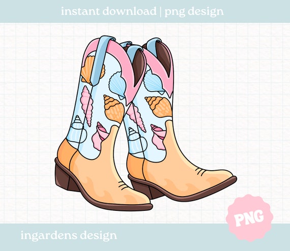 Coastal Cowgirl Boots PNG, Summer Design png, Cowgirl Boots PNG, cowgirl boots design for t-shirt, stickers and more