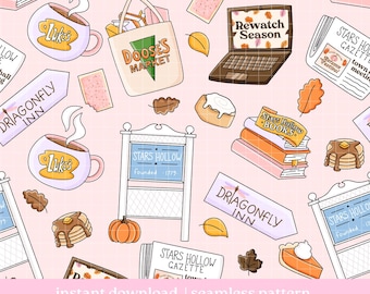 Stars Hollow Town Fall Seamless Repeat Pattern, Pattern for Commercial Use, Digital Download