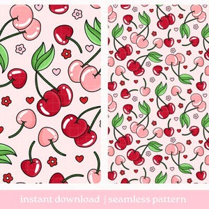 Cherry Seamless Pattern, Soft Girl Pattern, Digital Download, Seamless Pattern, Repeat Pattern