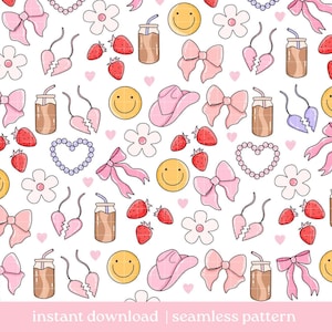 Girly Things Seamless Pattern, coquette girlie coffee Pattern, Digital Download, Seamless Pattern, Repeat Pattern
