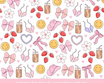 Girly Things Seamless Pattern, coquette girlie coffee Pattern, Digital Download, Seamless Pattern, Repeat Pattern