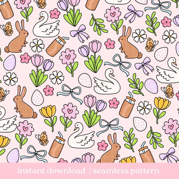 Patrón sin costuras de Pascua de primavera, Patrón sin costuras de primavera, Descarga digital, Patrón repetido
