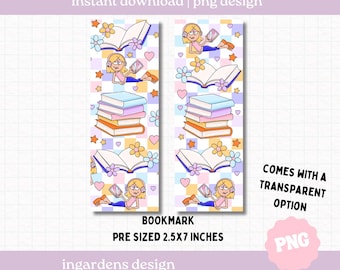 Bookish Girlie Lizzie Bookmark PNG, Bookish Reader Bookmarks PNG, Digital Download for Bookmarks